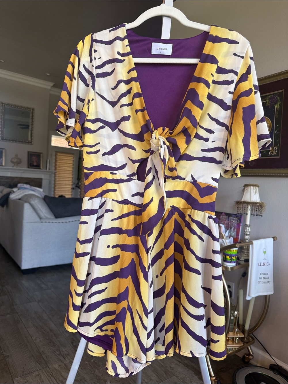 Adrienne Yellow Cream Purple Tiger Tie-Front Romper